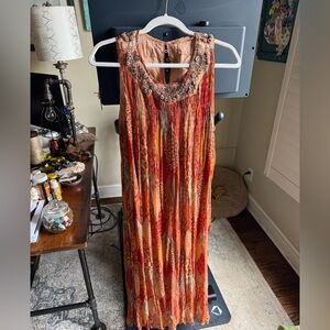 Soft Surroundings Peach and Coral Embellished Maxi Dress